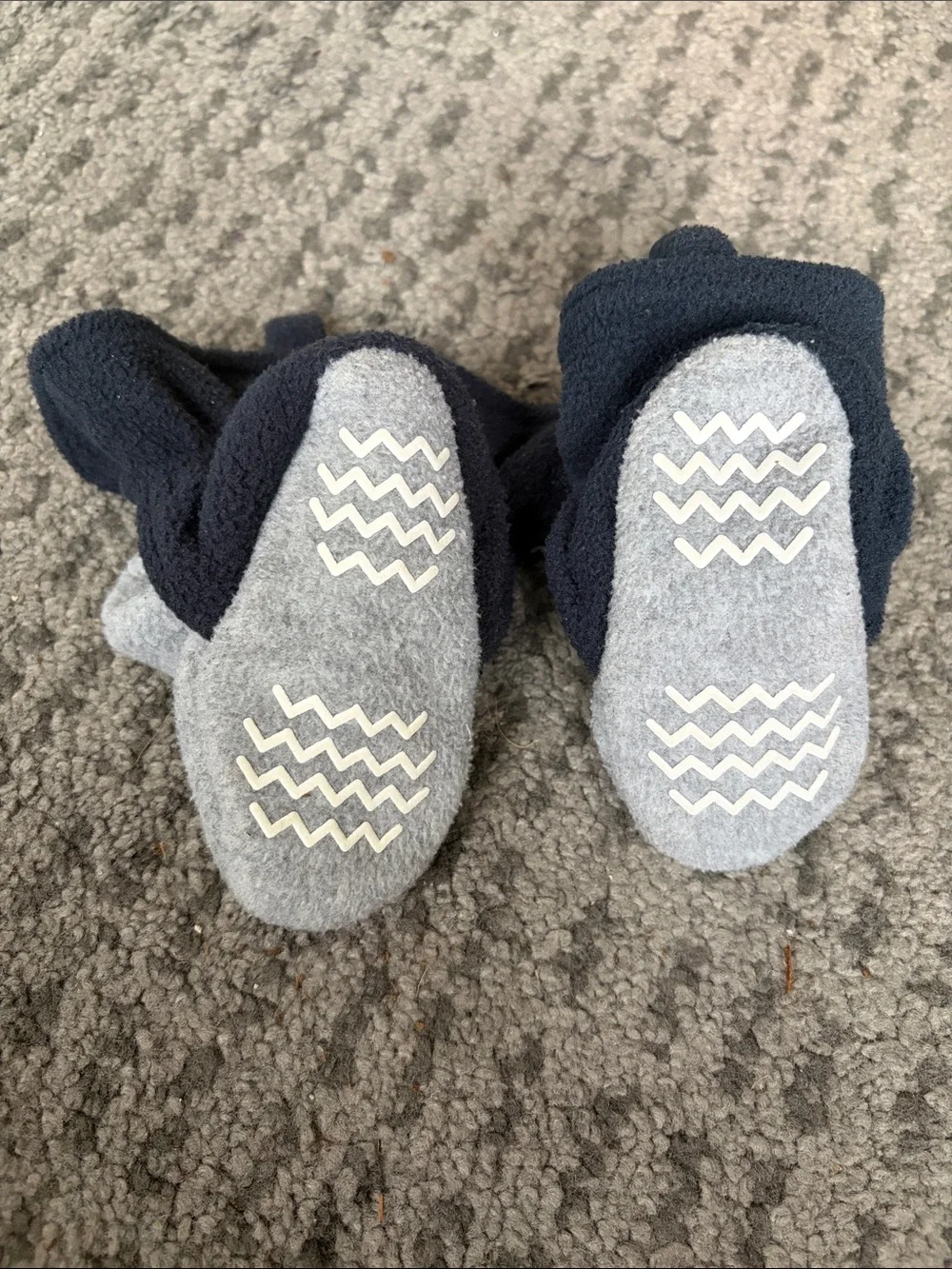 2 Soft Fleece Navy and Gray Baby Booties Bundle - 6-12months
